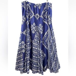 Soft Surroundings Maxi Skirt Blue Geometric Print Size Lg Elastic Waist Bohemian